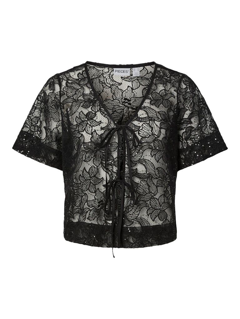 PCLOUISE 2/4 V-NECK TIE TOP WVN D2D Black