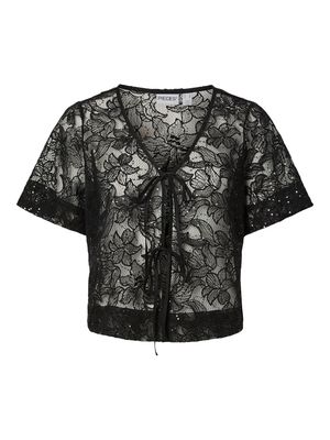 PCLOUISE 2/4 V-NECK TIE TOP WVN D2D Black
