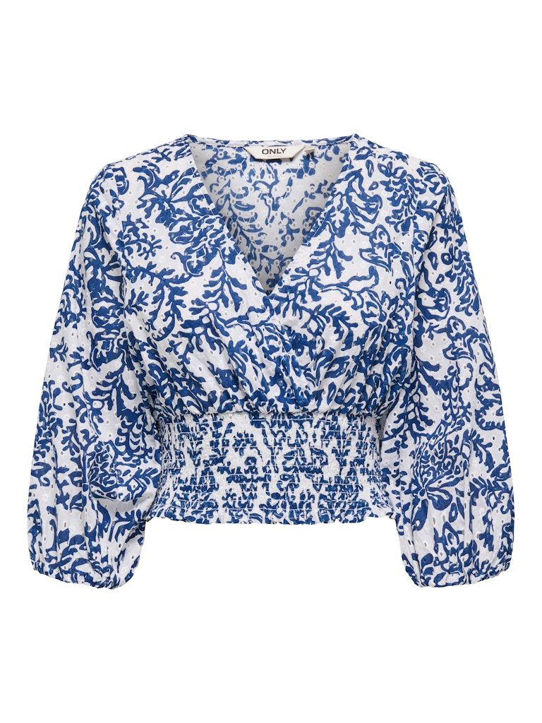 ONLCHANEE 34 SMOCK EMB TOP WVN Cloud Dancer-W ESTATE BLUE