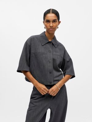 OBJIVALO 2/4 RE SHIRT BLAZER 140 Dark Grey Melange