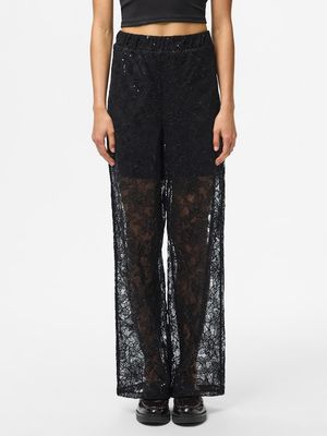 PCLOUISE HW STRAIGHT PANTS D2D Black-Black sequins