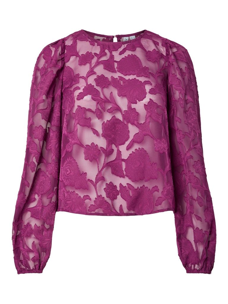 PCNEA LS LACE TOP WVN FSY PP Dark Purple