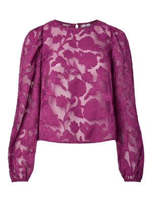 PCNEA LS LACE TOP WVN FSY PP Dark Purple