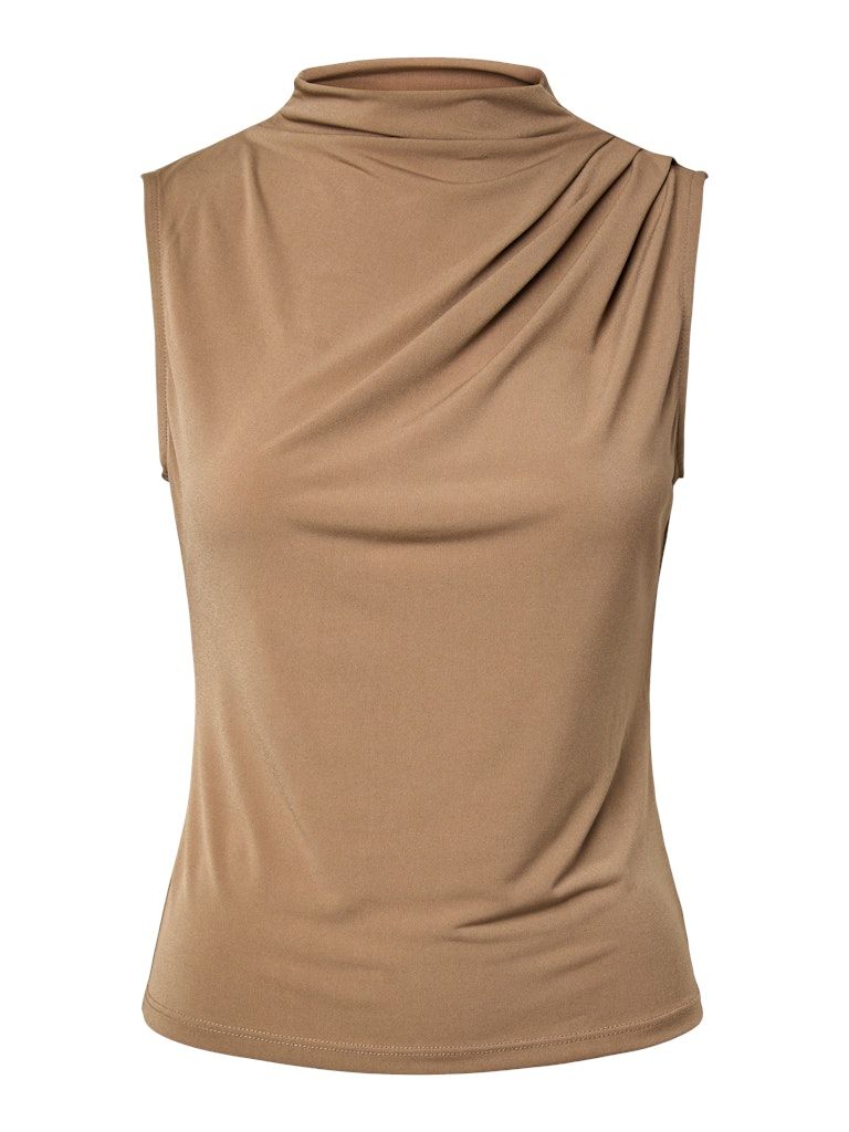 PCMADISON SL DRAPED TOP JRS NOOS BC Taupe Gray
