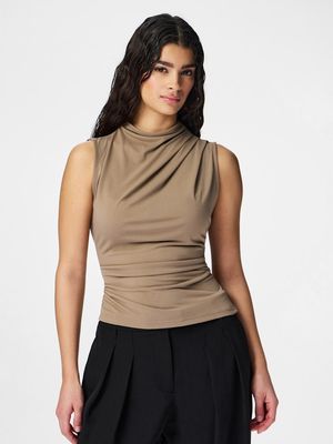 PCMADISON SL DRAPED TOP JRS NOOS BC Taupe Gray