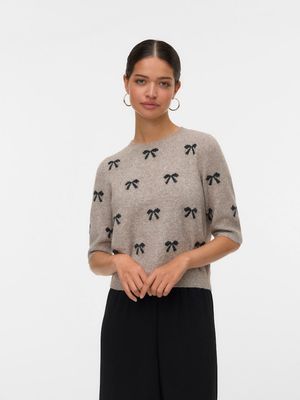 VMDOFFY INTARSIA 2/4 O-NK PULLOVER Moon Rock/W. BLACK B