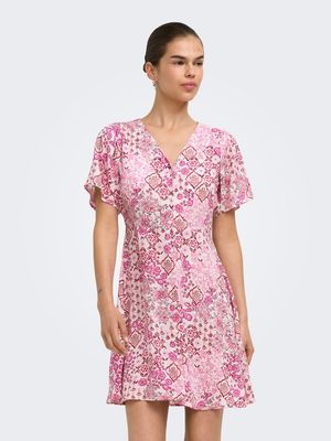 ONLEVIDA S/S SHORT DRESS WVN NOOS Marshmallow/DUSTY RO