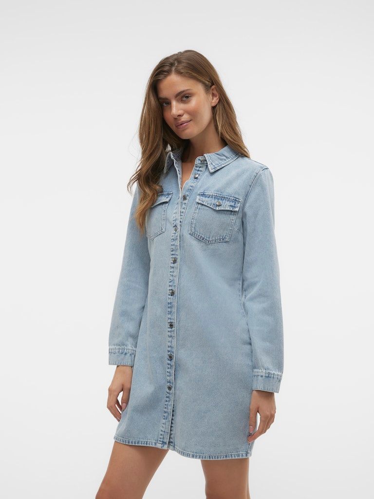 VMJENNIE LS SHORT DENIM DRESS NOOS Light Blue Denim