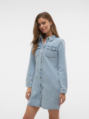 VMJENNIE LS SHORT DENIM DRESS NOOS Light Blue Denim