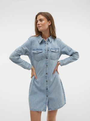 VMJENNIE LS SHORT DENIM DRESS NOOS Light Blue Denim