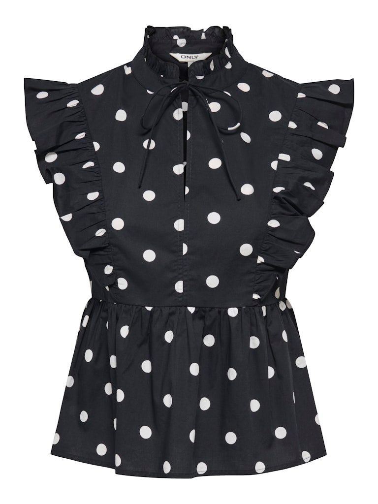 ONLKAI S/L PEPLUM FRILL WVN Black/WHITE DOT