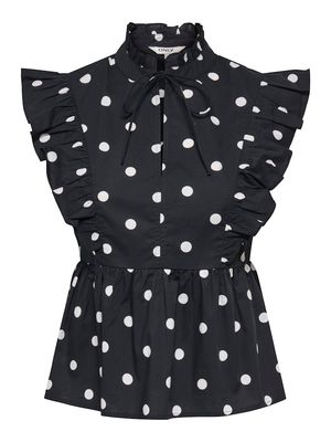 ONLKAI S/L PEPLUM FRILL WVN Black/WHITE DOT