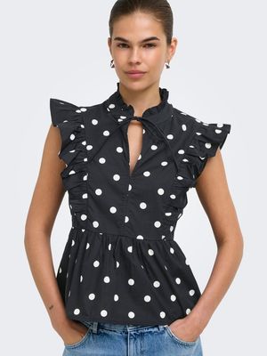 ONLKAI S/L PEPLUM FRILL WVN Black/WHITE DOT
