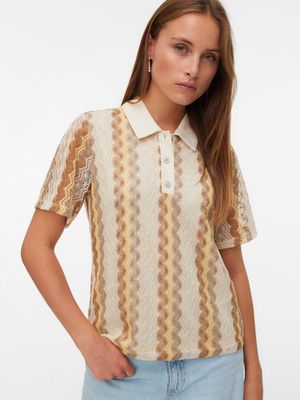 VMTERESA SS POLO TOP JRS GA Birch/SILVER MINK+GO