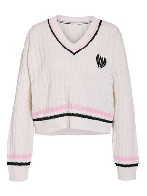 NMMAKI L/S CABLE V-NECK KNIT FWD Cloud Dancer/BEGONIA