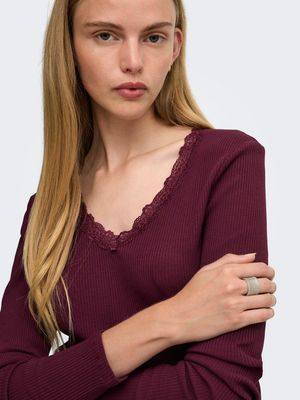 ONLSARA SHARAI L/S V-NECK TOP JRS NOOS Burgundy