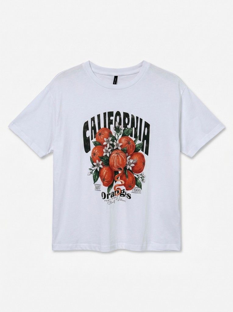 VMPAULINA THEA SS T-SHIRT JRS NOOS Bright White-CALIFORNIA ORANGE