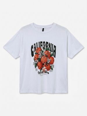 VMPAULINA THEA SS T-SHIRT JRS NOOS Bright White-CALIFORNIA ORANGE