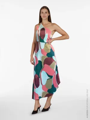 VISALMIRA KAI ONE-SHOULDER MIDI DRESS/DC Holly Berry/MULTI