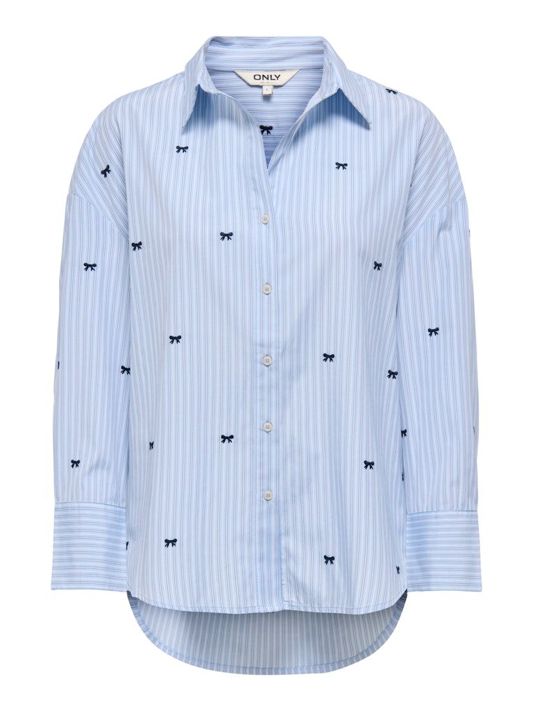 ONLOREGON ZEIDI LS BOW SHIRT NOOS WVN Serenity/BW-BLACK+EMB