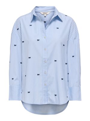 ONLOREGON ZEIDI LS BOW SHIRT NOOS WVN Serenity/BW-BLACK+EMB