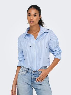 ONLOREGON ZEIDI LS BOW SHIRT NOOS WVN Serenity/BW-BLACK+EMB