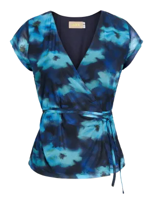 JX MINNA MESH SS WRAP TOP WVN Swim Cap/BLUR FLOWER