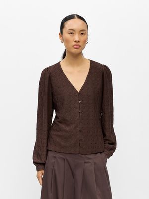 OBJLAILA L/S V-NECK TOP NOOS Seal Brown