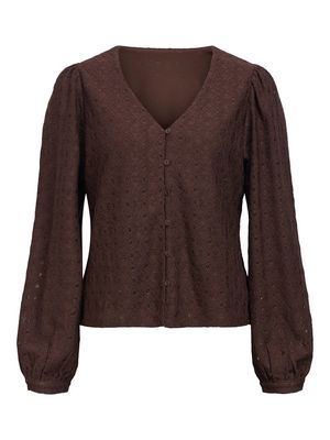 OBJLAILA L/S V-NECK TOP NOOS Seal Brown