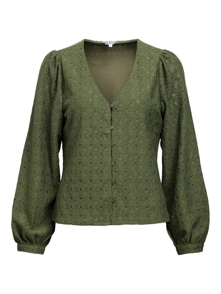 OBJLAILA L/S V-NECK TOP NOOS Bronze Green