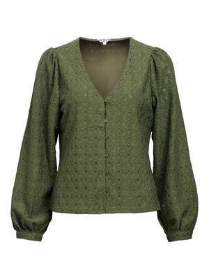 OBJLAILA L/S V-NECK TOP NOOS Bronze Green