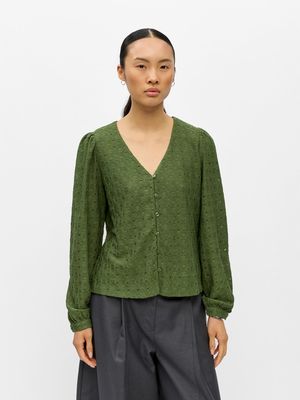OBJLAILA L/S V-NECK TOP NOOS Bronze Green