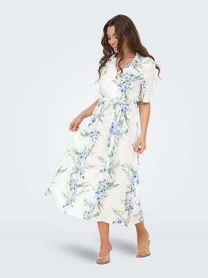 JDYSTARSEZEN LIFE 2/4 MIDIDRESS WVN NOOS Cloud Dancer/BLUE CO