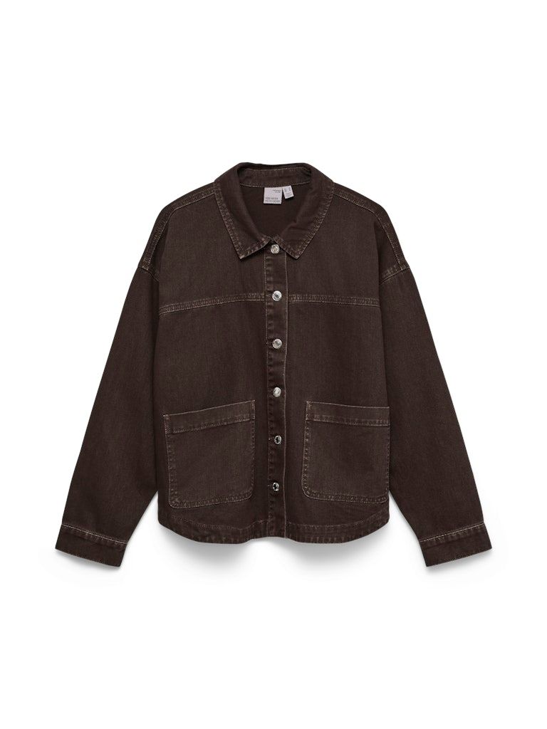 VMJAMIE LS DENIM SHACKET MIX GA NOOS Chocolate Torte-WASHED