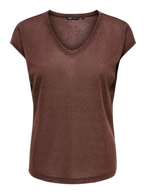 ONLSILVERY S/S V NECK LUREX TOP JRS NOOS Deep Mahogany/TONE I