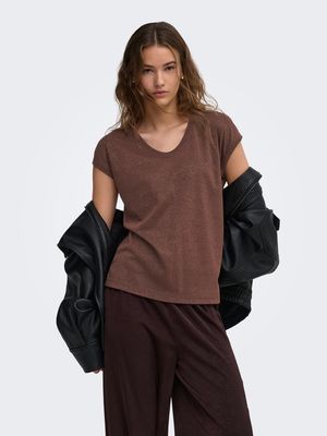 ONLSILVERY S/S V NECK LUREX TOP JRS NOOS Deep Mahogany/TONE I