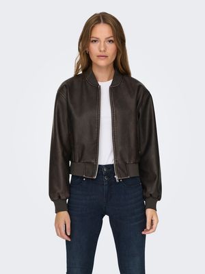 ONLJANE FAUX LEATHER WASHED BOMBER OTW Chocolate Brown