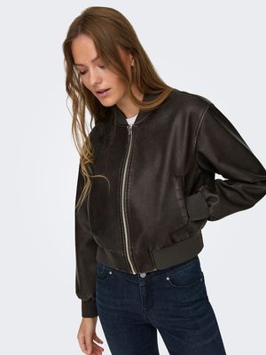 ONLJANE FAUX LEATHER WASHED BOMBER OTW Chocolate Brown