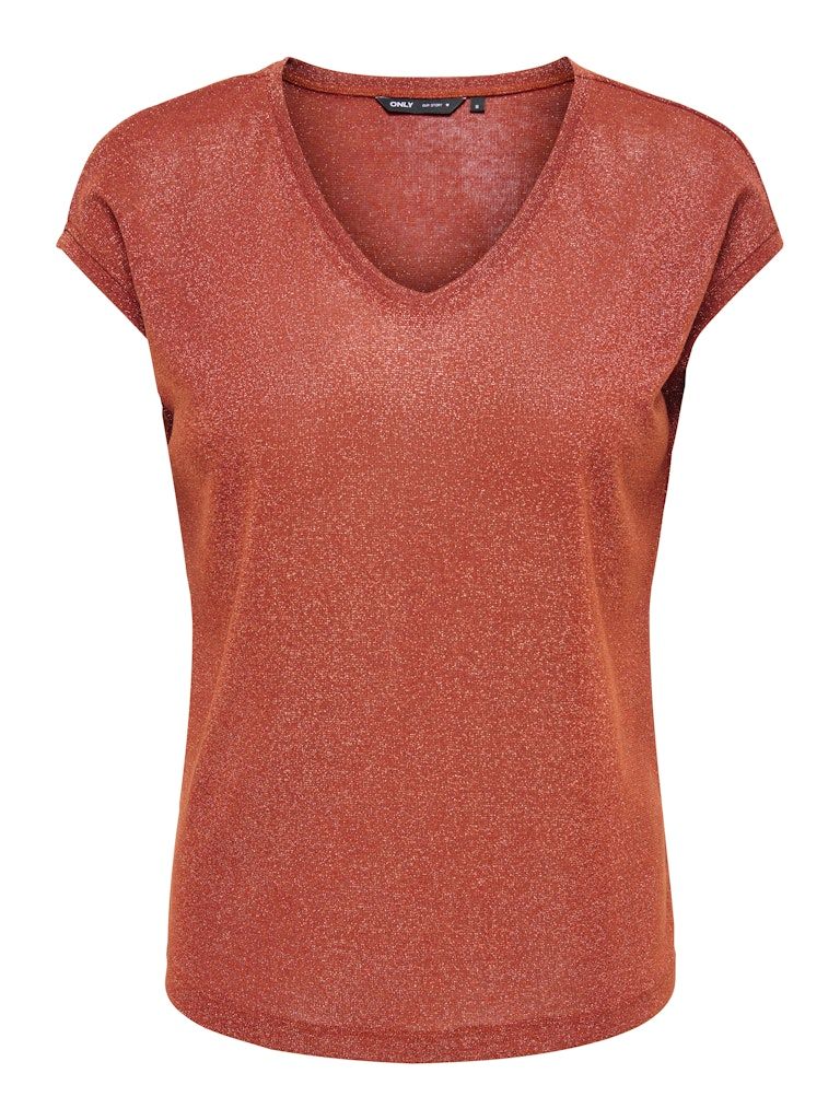 ONLSILVERY S/S V NECK LUREX TOP JRS NOOS Picante/TONE IN TONE