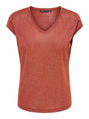ONLSILVERY S/S V NECK LUREX TOP JRS NOOS Picante/TONE IN TONE