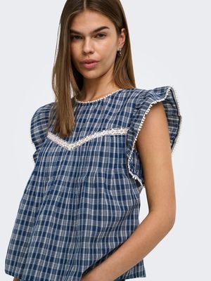 ONLMIYU S/L FRILL TOP WVN Navy Peony/CLOUD DAN