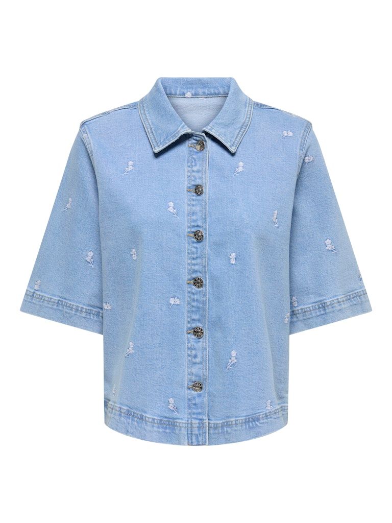 ONLBELLA S/S EMB SHIRT DNM MAE Light Blue Denim/FLO