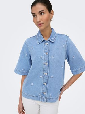 ONLBELLA S/S EMB SHIRT DNM MAE Light Blue Denim/FLO