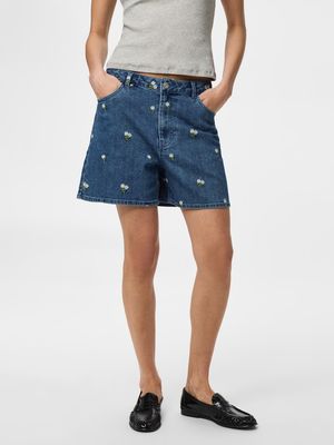 PCFLORA HW DENIM EMB SHORTS NOOS Medium Blue Denim/WH