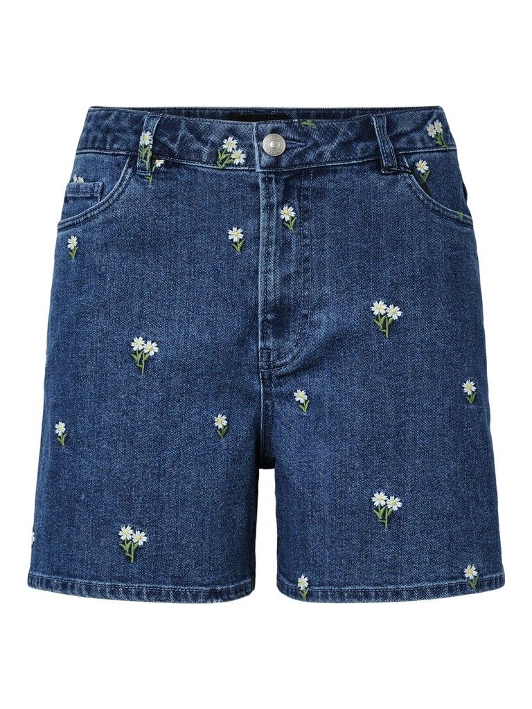 PCFLORA HW DENIM EMB SHORTS NOOS Medium Blue Denim/WH
