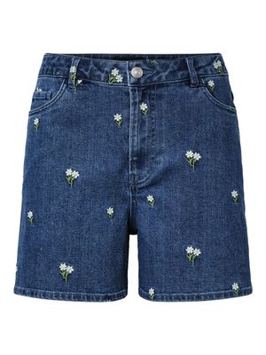 PCFLORA HW DENIM EMB SHORTS NOOS Medium Blue Denim/WH