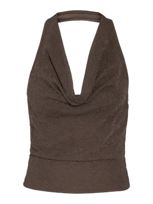NMMISSY HALTERNECK GLITTER TOP TNT/15 Chocolate Brown