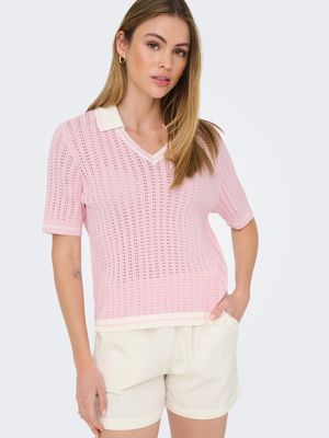 ONLSPORTI SS POLO KNT NOOS Icy Pink/Snow white