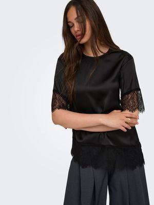 ONLINDONA 2/4 SATIN LACE TOP WVN Black