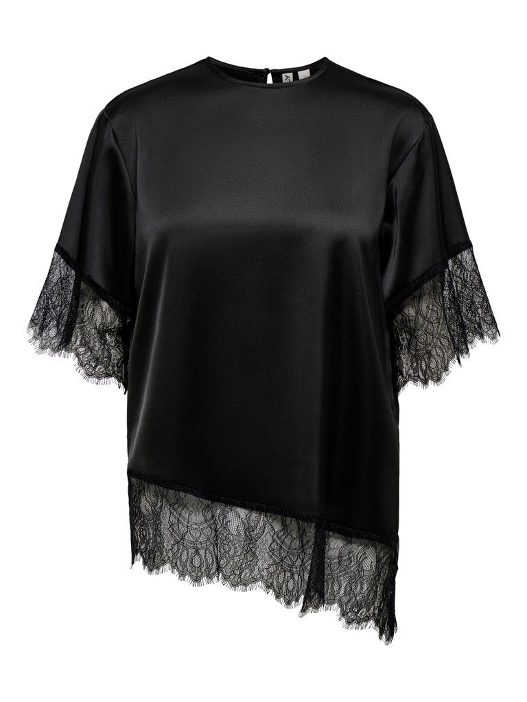 ONLINDONA 2/4 SATIN LACE TOP WVN Black